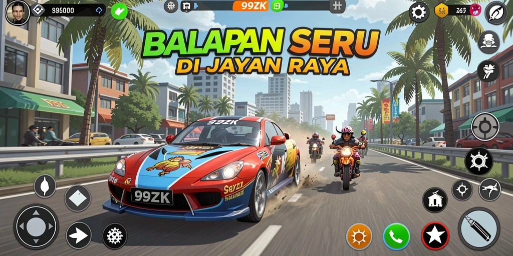 Tampilan balapan seru dalam 99ZK yang memukau.