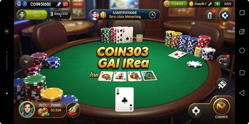 Screenshot gameplay COIN303 menampilkan aksi Poker yang mendebarkan.