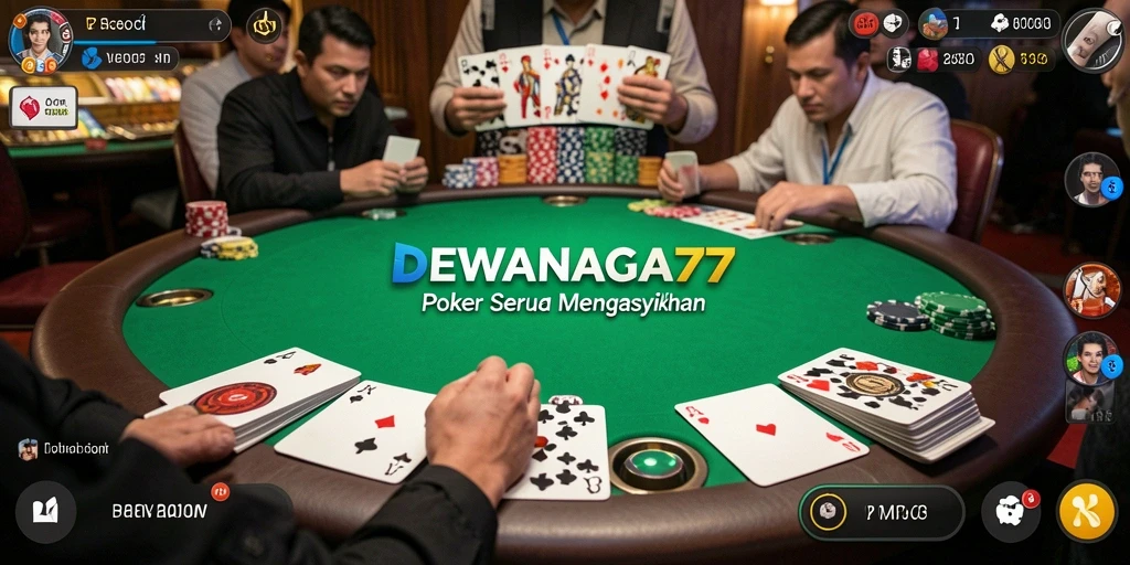 Tampilan gameplay seru DEWANAGA77 di layar, menampilkan aksi Poker intens.