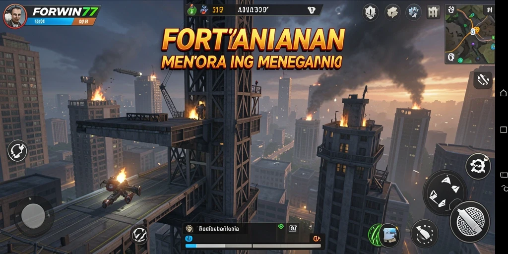 Tampilan gameplay seru di FORWIN77 dengan menara dan strategi pertahanan.