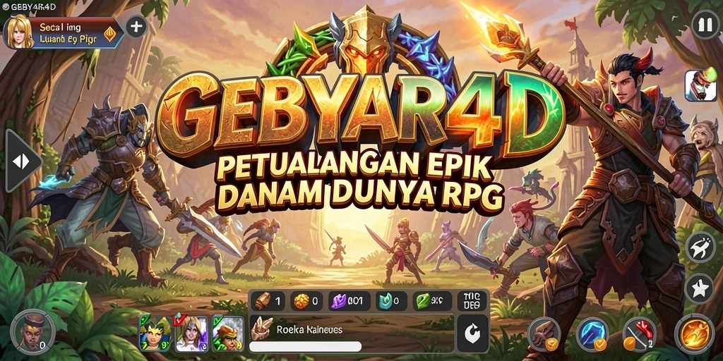 Screenshot gameplay GEBYAR4D menampilkan pertarungan mendebarkan di dunia fantasi.