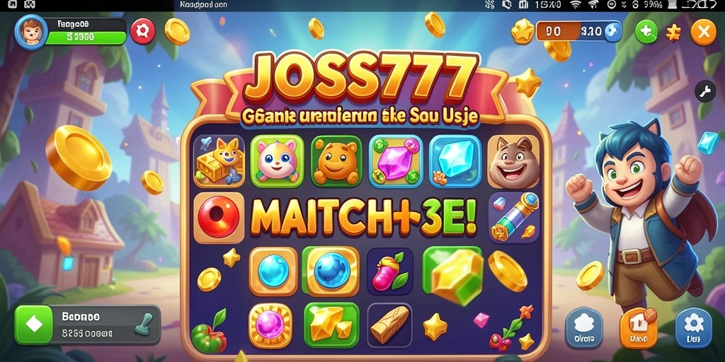 Gameplay JOSS777 yang seru menampilkan berbagai tantangan Match-3.