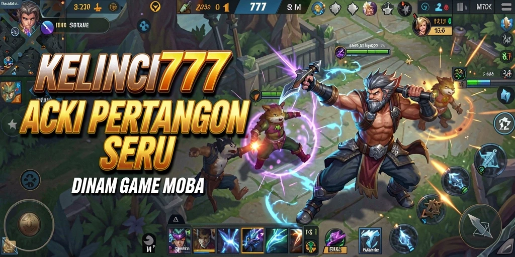 Screenshot utama KELINCI777 menunjukkan aksi pertempuran seru dalam game MOBA.