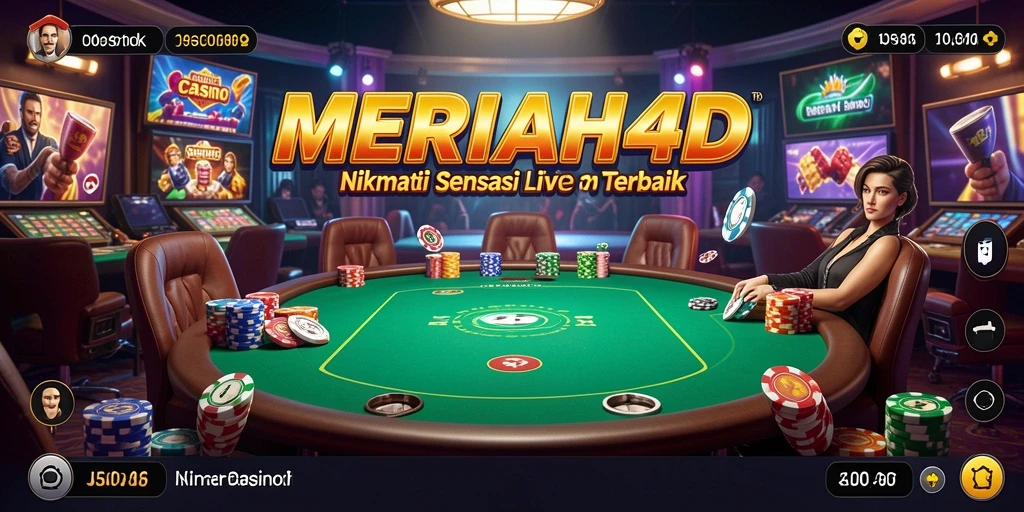 Screenshot gameplay <strong>MERIAH4D</strong> yang menampilkan dealer langsung dan suasana kasino.