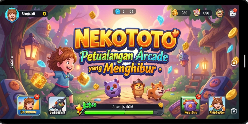 Screenshot gameplay NEKOTOTO dengan aksi seru karakter arcade.