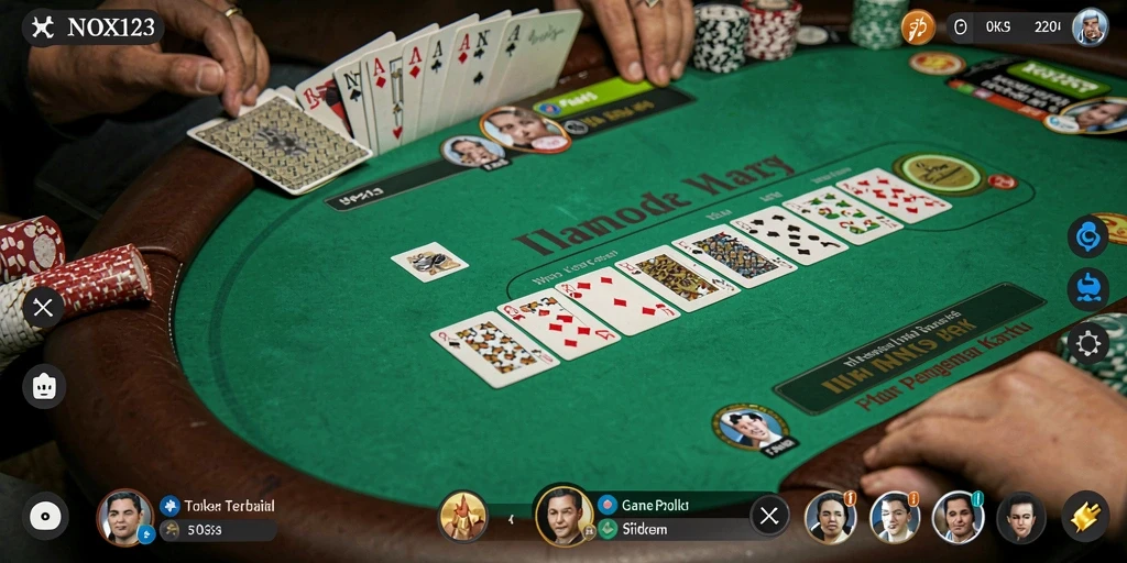 Screenshot utama NOX123 menampilkan pengalaman bermain Poker yang mendebarkan.