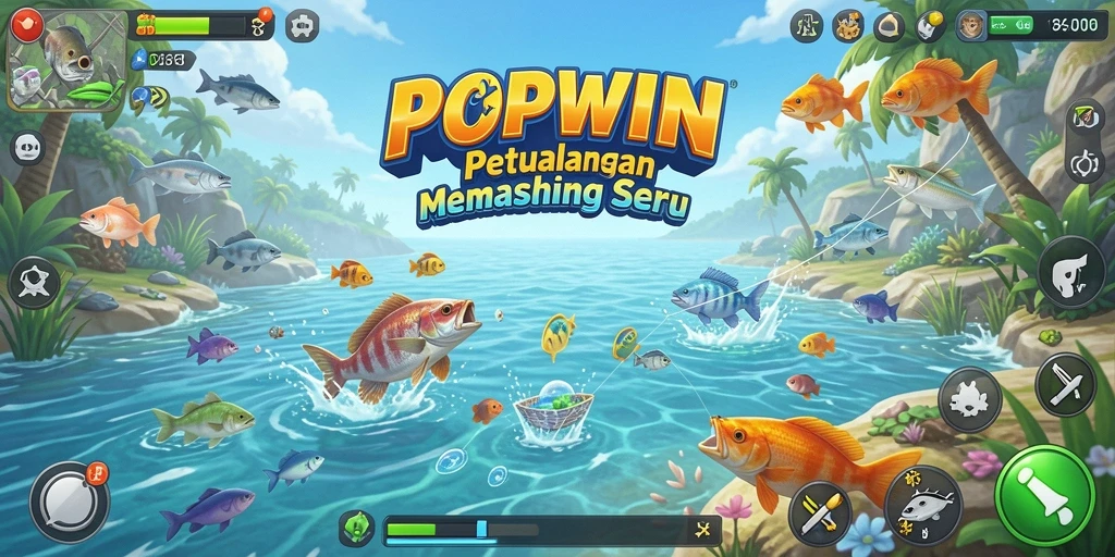 Tangkapan ikan yang beragam dalam permainan memancing.