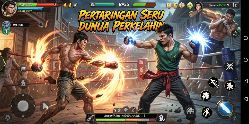 Screenshot utama RP55 menampilkan aksi pertarungan yang mendebarkan.