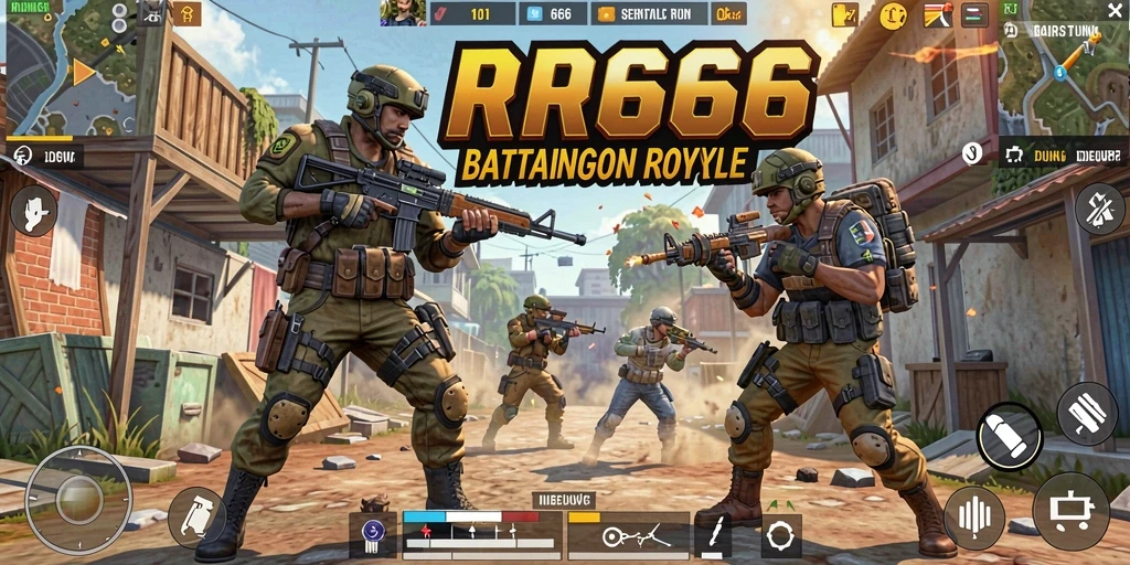Tangkapan layar gameplay RR666 dalam aksi Battle Royale yang mendebarkan.
