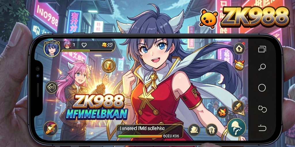 Tampilan gameplay ZK988 yang menampilkan pertarungan karakter anime.